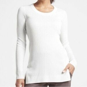 Athleta White Ribbed Crew Neck Long Sleeve